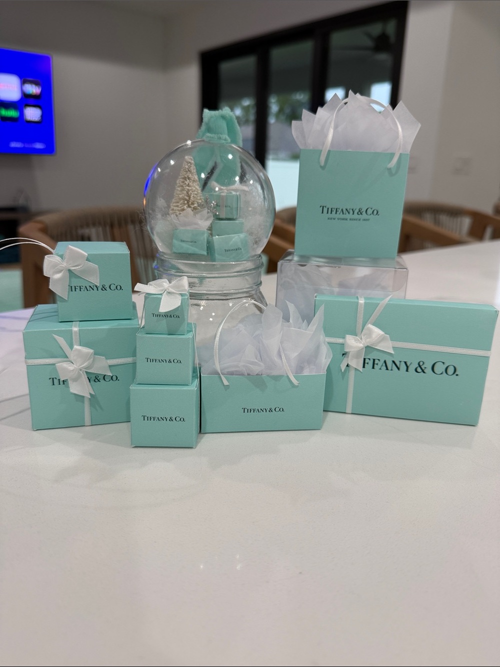 Set of 7 Tiffany and Co handmade Christmas ornaments.
